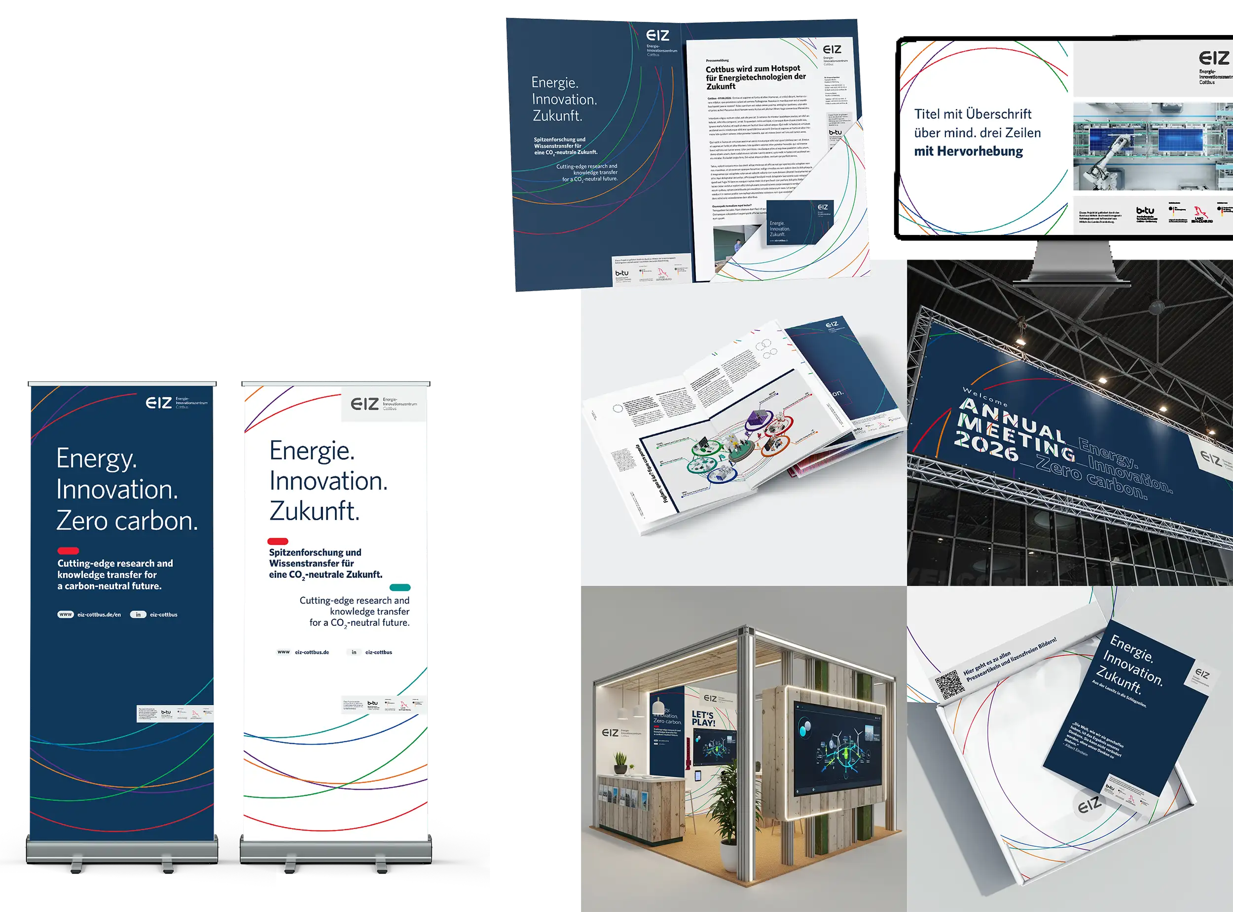 Mockups die im Rahmen der Markengestaltung für das EIZ – Energie-Innovationszentrum Cottbus entstanden sind.
